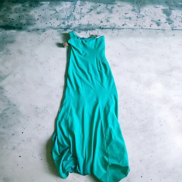 NWT Tadashi Shoji Geraldine one shoulder maxi dress Jasmine green gown - Picture 4 of 11